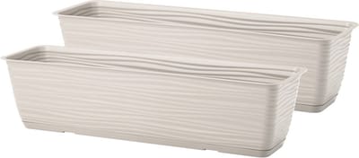 Form Plastic Plantenbak Balustrade - 2x - kunststof - lichtgrijs - L80 x B17 x H14 cm - met opvang schotel - rechthoek - balkon bakken - bloembakken
