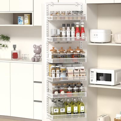 Deurrek met 6 Niveaus - Opbergrek Organizer - Ruimte Besparen - Verstelbare Manden - 1275 x 435 cm - Wit
