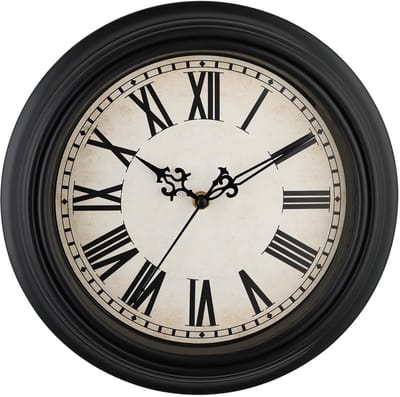 Retro wandklok 12 inch klassiek vintage design voor keuken, woonkamer en slaapkamer met Romeinse cijfers en stille werking op batterijen - zwart 30cm