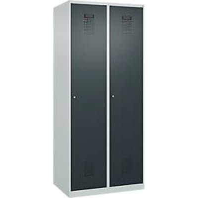 C+P Evolo Plus garderobekast, 2 vakken, 400 mm breed, cilinderslot, soft-close, B 800 x D 500 x H 1850 mm, lichtgrijs/antracietgrijs