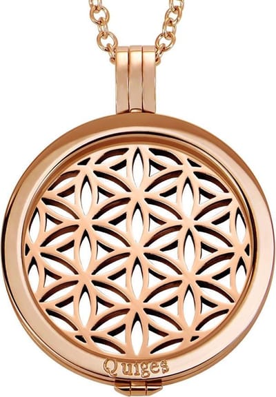 Quiges - Munthouder met Ketting en Munt 33mm Levensbloem - RVS Roségoudkleurig - ERHS978