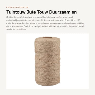 Dailygoods- Tuintouw 100m - Jute Touw 1,5 mm - Duurzaam Bindtouw - Ambachten - Geschenkverpakking - Tuinieren