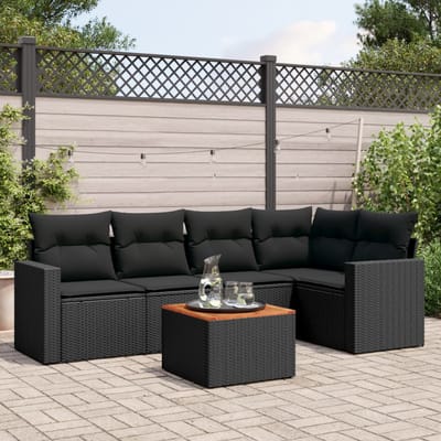 vidaXL - 6-delige - Loungeset - met - kussens - poly - rattan - zwart