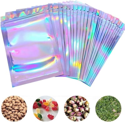 200 Stuks Holografische Zipper Bags 10.5x15cm, Duidelijke Resealable Foil Zakjes voor Snoep, Sieraden en Snacks