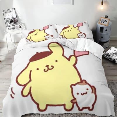 Housse de couette Pompompurin Taie d'oreiller Housse de couette Broderie Linge de lit, Lit simple Lit double Très grand format Ensemble de literie taille normale 70X133cm-2pcs
