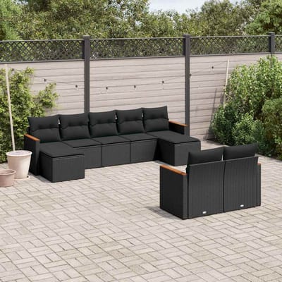 vidaXL - 9-delige - Loungeset - met - kussens - poly - rattan - zwart