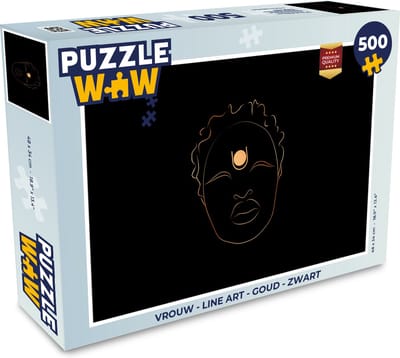 Puzzel Vrouw - Line art - Goud - Zwart - Legpuzzel - Puzzel 500 stukjes