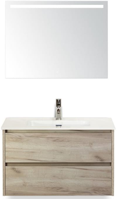 Dante Badmeubelset 80 cm - Craft Oak - Keramische Wastafel Wit Cover met Sence Spiegel