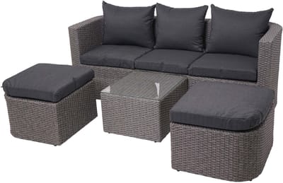 3in1 set MCW-J37, tuin/loungeset zonne-eiland, gesponnen poly-rattan MVG ~ grijs, antraciet kussens