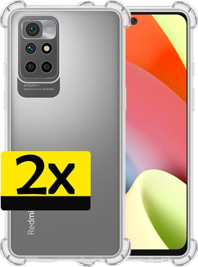 Hoesje - 2 Stuks - Geschikt voor Xiaomi Redmi 10 2022 - Sterk & Shockproof - Siliconen Case - Back Cover - Telefoon Hoes Shock Proof - Telefoonhoesjes - Transparant