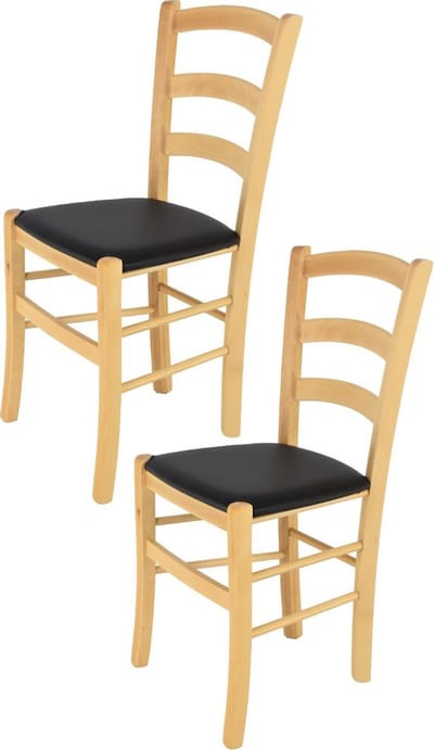Tommychairs Venice - Eetkamerstoelen - Set van 2 - Naturel & Zwart - Stof & Hout