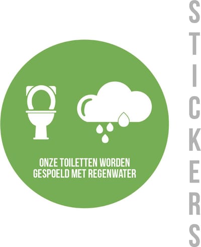 Pictogram/ stickers (10x) | "Onze toiletten worden gespoeld met regenwater" | ⌀ 4,5 cm | Ecologisch | WC | Eco sticker | Openbare toiletten | Groen | Besparingen | Goed voorbeeld | 10 stuks