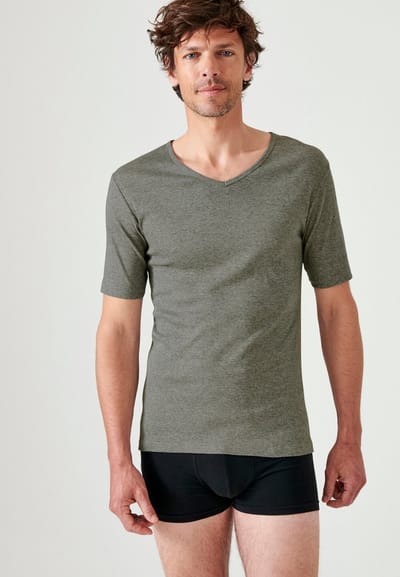 Damart - Set van 2 T-shirts met V-hals en korte mouwen, Essential zuiver gekamd katoen - Heren - Grijs - (86-93) S