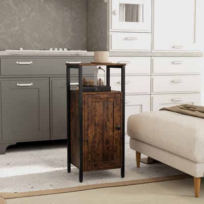 MODFU Industriële Salontafel met Verstelbaar Rek - Bruine Koffietafel voor Woonkamer en Slaapkamer, 34 x 30 x 80 cm