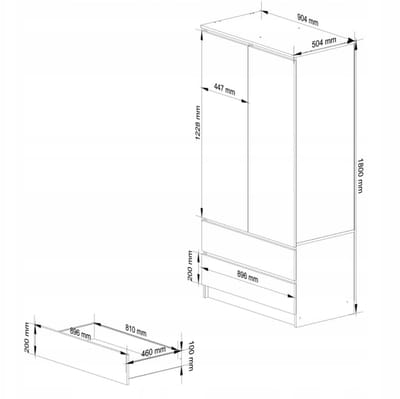 Kledingkast 2 Deuren met Lades en Planken - 180x90x51cm - Moderne Garderobe voor Slaapkamers en Woonkamers