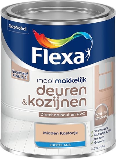 Flexa - Mooi Makkelijk Deuren & Kozijnen Zijdeglans - Midden Kastanje - Mengverf - 750 Ml