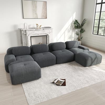 MODFU Modulaire Hoekbank - Frameloos En Ergonomisch - Minimalistisch - Ribstof - Grijs