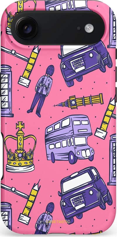 Casetastic hoesje geschikt voor Apple iPhone Air - MagSafe - Dubbellaagse bescherming - Brits London Roze Avontuur - Londen - Fashion Case - Koraal Lavendel Grijs Donkerblauw