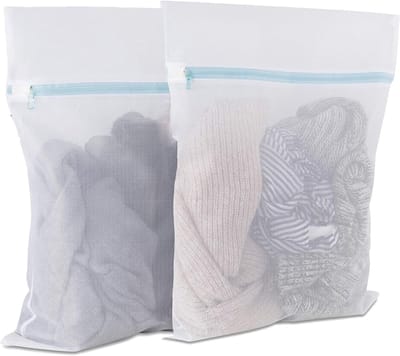 Wasnet Set - Wasmanden Zakken - Bescherming Kleding - Ritssluiting met Slot - 60x80cm - Wit