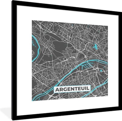 Fotolijst incl. Poster - Argenteuil - Frankrijk - Kaart - Stadskaart - Plattegrond - 40x40 cm - Posterlijst