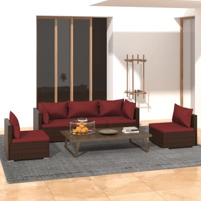 vidaXL - 5-delige - Loungeset - met - kussens - poly - rattan - bruin