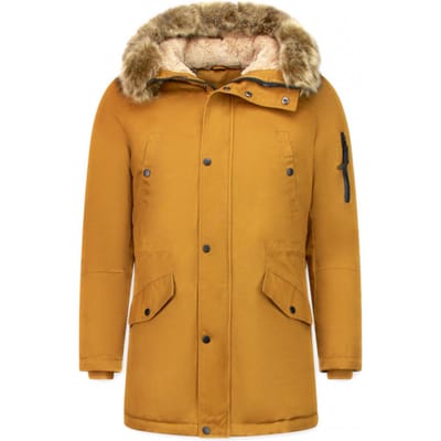 Lange Heren Winterjas - Met Faux Bontkraag - Geel