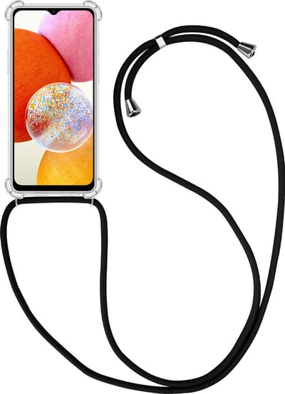 Hoesje - Geschikt voor Samsung Galaxy A14 - Met Koord - Shock Proof - Siliconen Case - Telefoonkoord - Back Cover - Telefoon Hoes Shockproof - Telefoonketting - Telefoonhoes - Transparant