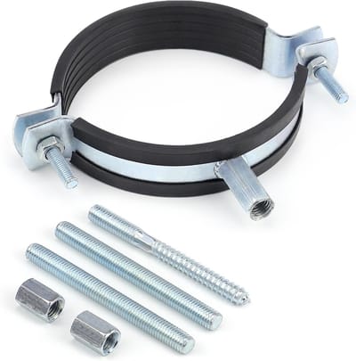 Verstelbare pijpklem voor kachelpijp 160-185mm, gegalvaniseerd staal met rubberen voering, stevige bevestiging en duurzame constructie