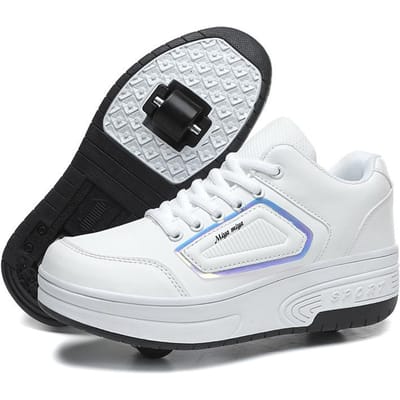 Kinderen's Wegloop Schoenen Jongens en Meisjes Volwassen Platform Wegloop Schoenen Dubbel Wiel Vliegende Schoenen Student Coole Rolschaatsen 41 wit
