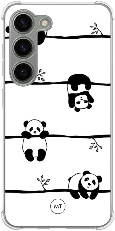 Hoesje (shockproof) geschikt voor Samsung Galaxy S23 - Panda - Extra sterke case - TPU/polycarbonaat - Print - Zwart, Wit, Transparant