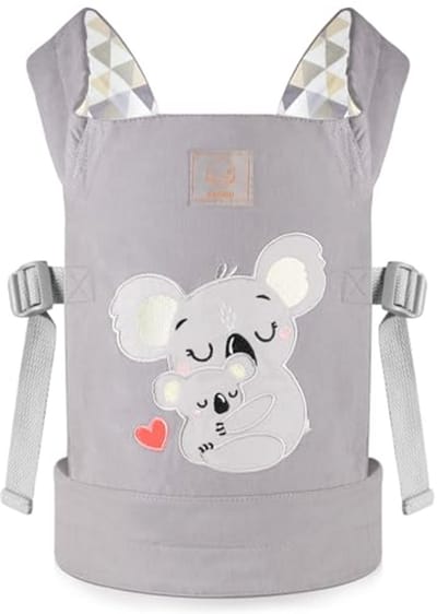 Poppendrager voor kinderen - Draagzak voor knuffeldieren en poppen met verstelbare riemen - Grijze geborduurde koala