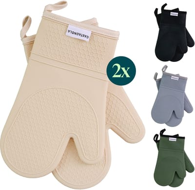 Castagnola Ovenwanten - Hittebestendige Ovenhandschoenen - Siliconen Ovenwanten - Hittebestendig tot 250°C - EN407 Gecertificeerd - Katoen - Beige