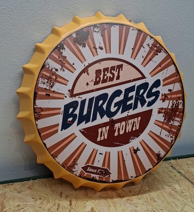 Best Burgers Metalen bierdop wandbord - 35cm Rond - Mancave - Wand Decoratie - Metal sign - Mancave decoratie - Decoratie - Metalen bierdoppen - Tekst borden - Metalen bord