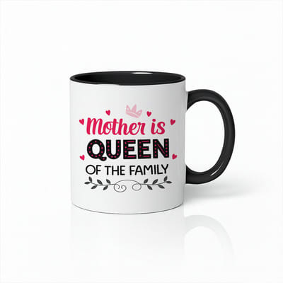 Mother is Queen of the Family Mok 330 ml – zwart-witte koffiemok met moeder quote design – Cadeau voor mama