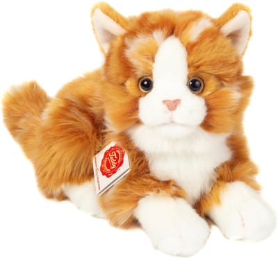 Hermann Teddy Knuffeldier kat/poes - zachte pluche stof - premium kwaliteit knuffels - rood/oranje - 30 cm