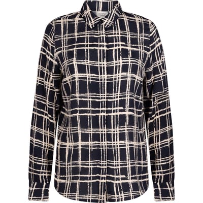 Another Label Dreiser Check Shirt Long Sleeve Night Sky Check Maat: XS | Longsleeves Outlet | Dames | Blauw