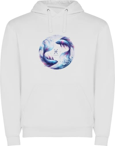 Witte unisex hoodie met “ Kleurrijke Sterrenbeeld Vissen – Astrologie – Horoscoop – Zodiac Signs “ Print Full Color merk Roly maat M