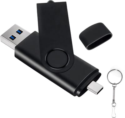 TYPE-C High Speed USB 3.0 Pen Drive 2-in-1 – Zwart – 64GB – Draaibare USB Flash Drive met Sleutelhanger – Snelle Geheugenstick voor Smartphone, Tablet, Laptop & PC – Ideaal als Zakelijk Cadeau