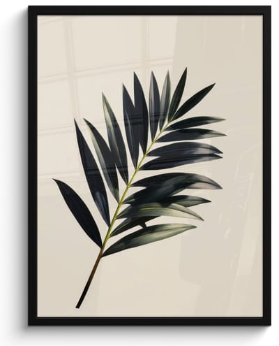 Poster in lijst - Fotolijst 60x80 cm - Posters - Palmblad - Subtiel - Groen - beige - Posterlijst zwart - Decoratie - Wanddecoratie woonkamer - Muurdecoratie slaapkamer