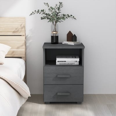 vidaXL - Nachtkastje - HAMAR - 40x35x62 - cm - massief - grenenhout - donkergrijs