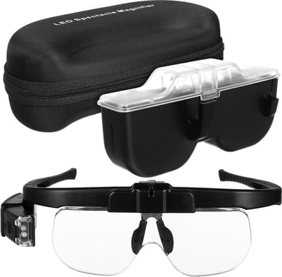 Handsfree Vergrootglas met LED-verlichting – Opzetbril met 3 Verwisselbare Lenzen – Oplaadbaar via USB – Voor Hobby, Handwerk & Fijne Details – Zwart