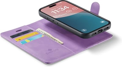 CaseMania Bookcase hoesje geschikt voor iPhone 16 - Effen Lila - Kunstleer - 2-in-1 Magnetisch Uitneembaar Design