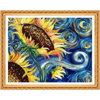Diamond Painting Stitch Zonnebloem Door Van Gogh Beroemd Schilderij Vol Ronde Steentjes Diamant Borduurwerk 20X30CM yellow