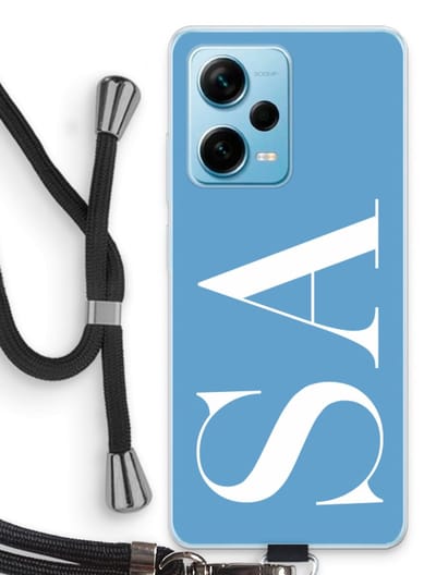 Gepersonaliseerd - Case Company® - Hoesje met koord geschikt voor Xiaomi Redmi Note 12 Pro Plus hoesje met Koord - Monogram N°2 - Telefoonhoesje met Zwart Koord - Bescherming aan alle Kanten en Over de Schermrand