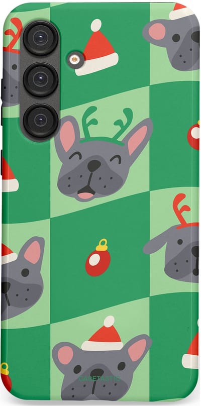 Casetastic hoesje geschikt voor Samsung Galaxy S25 Plus - Dubbellaagse bescherming - Schattige Kersthondjes - Fashion Case - Groen Grijs