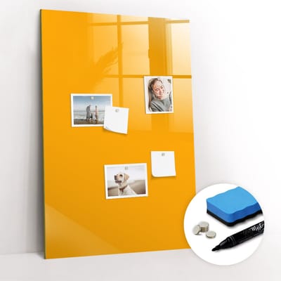 Tulup Whitebord - Kleur Lichtoranje Magneetbord - 60 cm x 90 cm - Magnetic Board - Moderne Wanddecoratie - Memobord Keuken - Planning Muur - Gratis 5 Sterke Magneten + Whiteboard Marker & Wisser - Magneetbord Keuken - Magnetisch Wandbord