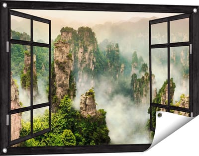 Gards Tuinposter Doorkijk Zhangjiajie Klif Bergen in China - 90x60 cm - Tuindoek - Tuindecoratie - Wanddecoratie buiten - Tuinschilderij