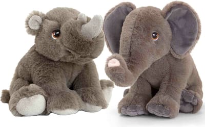 Keel Toys - Pluche safari knuffels neushoorn en olifant vriendjes 25 cm