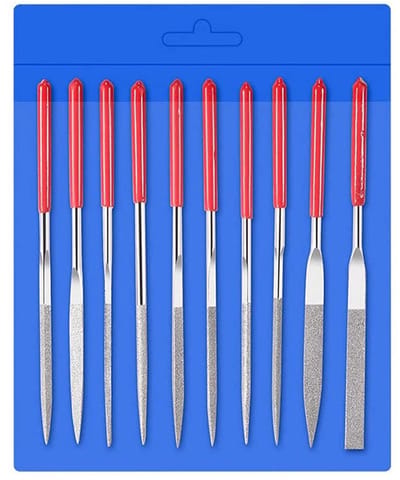 Dailygoods- Naaldvijl Set 10 Stuks - Mini Diamant Vijlen - Voor Juweliers/Houtsnijwerk - Comfortabele Grip - 140 mm Lengte - Geschikt voor Glas/Metaal