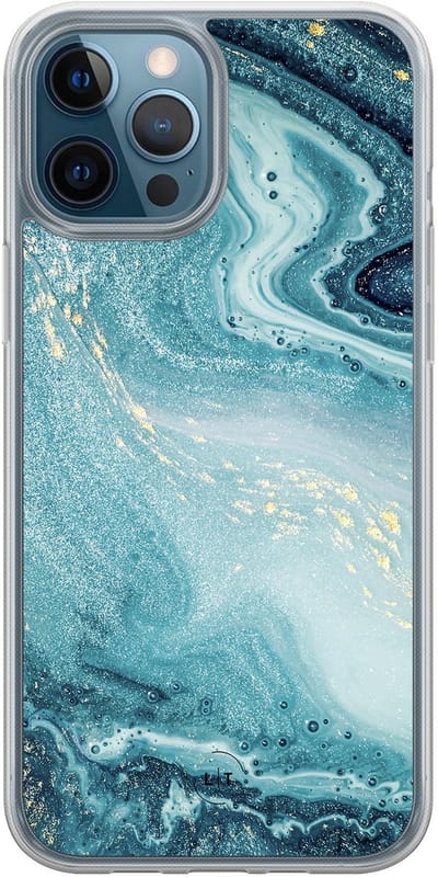 Hoesje geschikt voor iPhone 12 - Marmer blauw - 2in1 backcover - Marmer - Blauw - Leuke Telefoonhoesjes